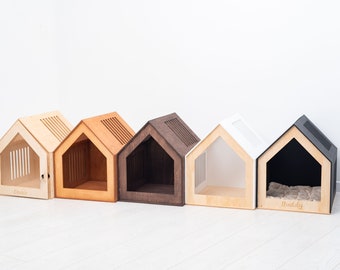 Modern Dog House with Door, Indoor Puppy Furniture, Wooden Pet Crate, Dog Bed with Pillow
