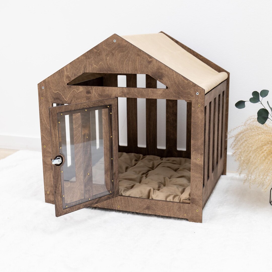 Modern Wooden Dog Crate, Personalized Indoor Pet Furniture, Custom ...