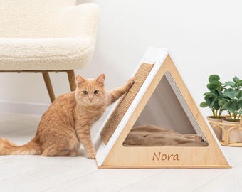 Modern Cat Furniture, Cat House, Pet Furniture, Cat Scratcher Post, Outdoor Cat Scratching Post, Wooden Cat Bed, Bungalow Cat Wood Furniture