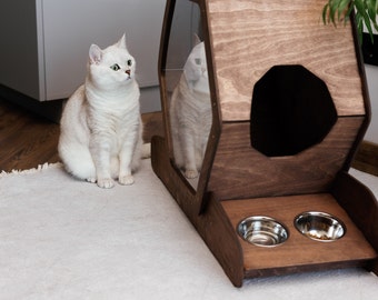 Niche en bois pour chat, Meubles pour chat, Armoire moderne pour chat, Niche pour chat moderne, Cabane pour chat, Lit pour chat, Maison pour animal de compagnie, Meubles de maison pour petits chiens, chats