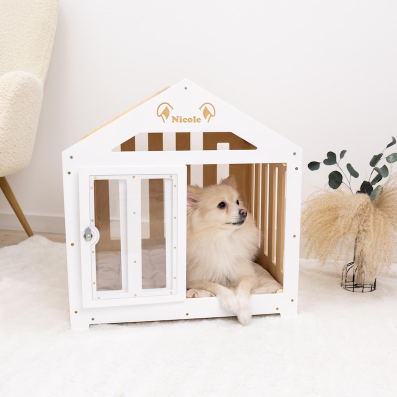 Indoor Dog Crate, Puppy Bed for Home, Dog Kennel with Acrylic Door, Personalized Pet House with Pillow, Stylish Dog Furniture