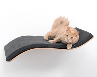 Curved Cat Shelves Furniture, Cat Steps for Climb, Floating Cat Shelf Playground, Wall Mounted Wave Bed, Modern Cat Tree, Hanging Cat Bridge