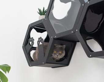 Modern cat furniture, Cat house wall, Wall shelves for cat, Cat shelves, Cat climbing wall shelf, Cat shelves for wall, Wooden cat hexagon