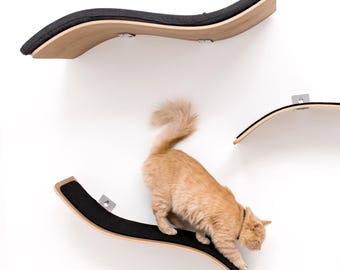 Wavy Cat Wall Furniture Set, Wall Mounted Cat Shelves, Pet Supplies, Hanging Cat Bed, Indoor Cat Wall Decor, Cat Scratcher, Climbing Bridge