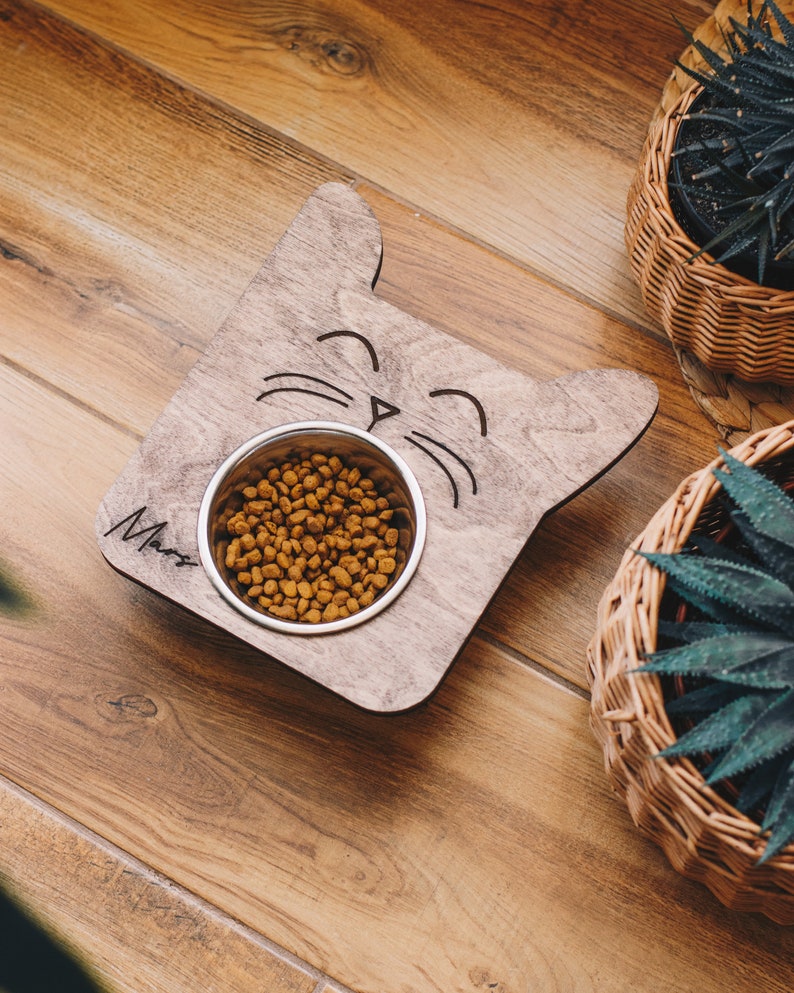 Modern Cat Bowls Personalized Cat Bowls Wooden Cat Feeder Cat Etsy