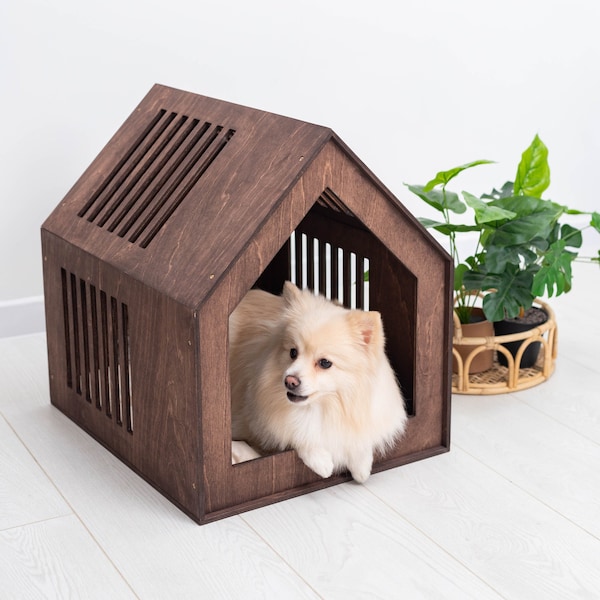 Designer Pet Kennel, Modern Pet Crate, Personalized Wooden Dog Crate, Wood Indoor Dog Crate Furniture, Dog House, Dog Bed, Dog Furniture