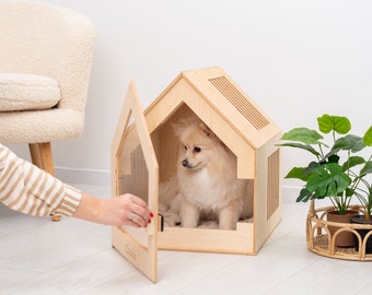 Casa para perros moderna con puerta acrílica, muebles para jaulas para perros, perrera moderna para perros, casa para perros interior, muebles para jaulas para perros, muebles para mascotas, regalos para gatos