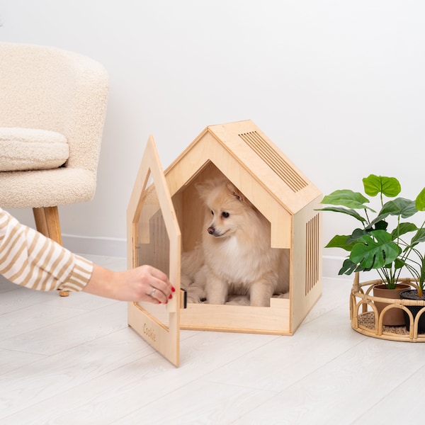 Modern hondenhok met acryldeur, hondenkratmeubilair, moderne hondenkennel, hondenhok voor binnen, hondenkratmeubilair, huisdiermeubilair, kattencadeaus