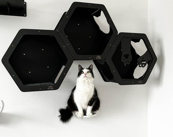 Muebles de pared para gatos, estantes de pared para gatos, casa para regalo de gatos para amantes de los gatos, cama grande para gatos, estante para gatos, árbol para gatos moderno, cueva para gatos, hexágono para gatos