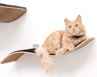 Floating Cat Shelves, Wall Mounted Cat Furniture, Sleeper Place for Large Cat, Wooden Cat Tower, Cat Climbing Bridge, Curved Cat Perch Bed