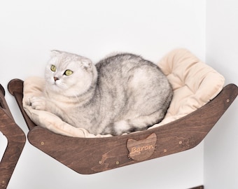 Personalized Wall Cat Bed, Wall Mounted Cat Shelf, Climbing Furniture for Cats, Wooden Cat Basket, Cat Perch & Steps