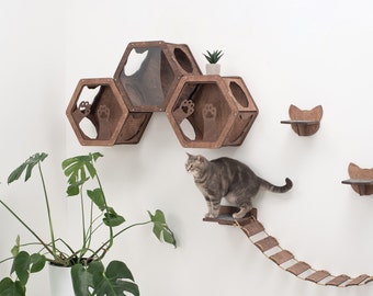 Modern Cat Wall Furniture, Cat Climbing Wall, Cat Shelf, Cat Shelves, Pet Furniture, Cat Wall Bed, Wooden Cat Wall Furniture Set, Cat Tree