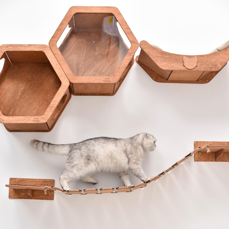 Handmade Cat Wall Bridge, Wooden Cat Climbing Shelf, Wall Mounted Cat ...