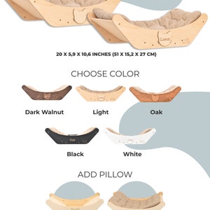 May include: A wooden cat bed with a curved design and a removable cushion. The bed is available in five colors: dark walnut, light, oak, black, and white. The bed measures 20 inches long, 5.9 inches wide, and 10.6 inches high. The bed can be purchased with or without a cushion.