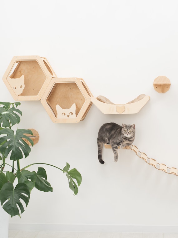 Cat Wall Furniture Cat Shelves Cat Wall Bed Cat Shelf Cat Wall Decor Set for Cats Cat Play Furniture Cat Wall Hexagon Shelves Set Etsy