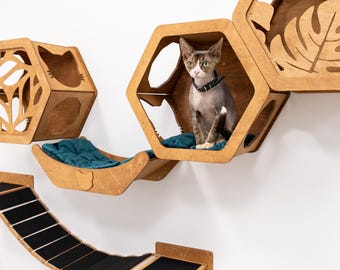 Estantes de pared para gatos, muebles de pared de madera para gatos, estante flotante para mascotas, pared de escalada para gatos, parque de juegos para gatitos