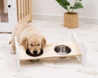 Soporte elevado para comedero de mascotas, estación de alimentación personalizada para gatos, plato de comida hecho a mano para cachorros y gatitos, cuenco de acero inoxidable para perros