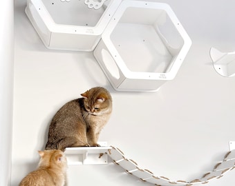 Modern cat furniture, Cat shelves perches for wall, Wooden cat bed wall mount, Cat hexagon shelf, Cat toys idea, Kitten Cat Owner Gift
