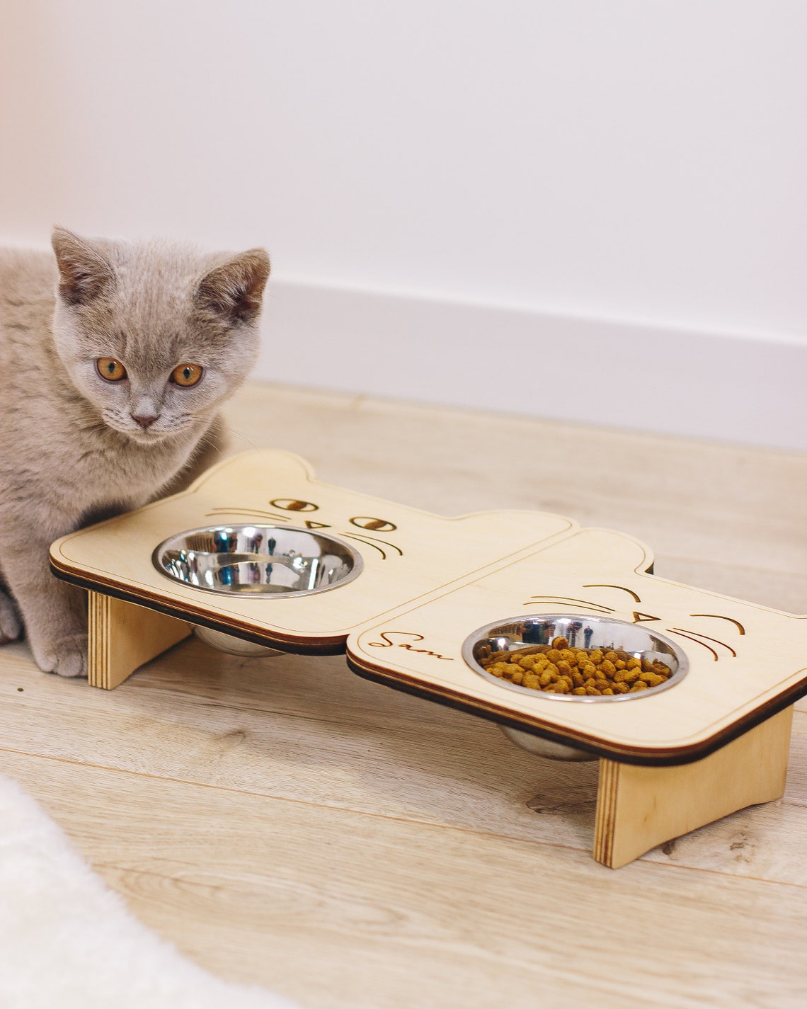 Personalized Cat Gift Cat Food Bowl Custom Cat Bowls Wooden Etsy