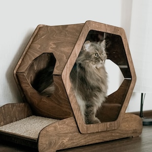 Katzenbett, Katzenhaus, Katzenmöbel, Katzenhaus, Katzenbox aus Holz, Indoor-Kätzchenhaus, Katzenhaus aus Holz, Katzenschlafplatz, Katzenwohnung, Katzenhöhle