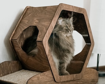 Katzenbett, Katzenhaus, Katzenmöbel, Katzenhaus, Katzenbox aus Holz, Indoor-Kätzchenhaus, Katzenhaus aus Holz, Katzenschlafplatz, Katzenwohnung, Katzenhöhle