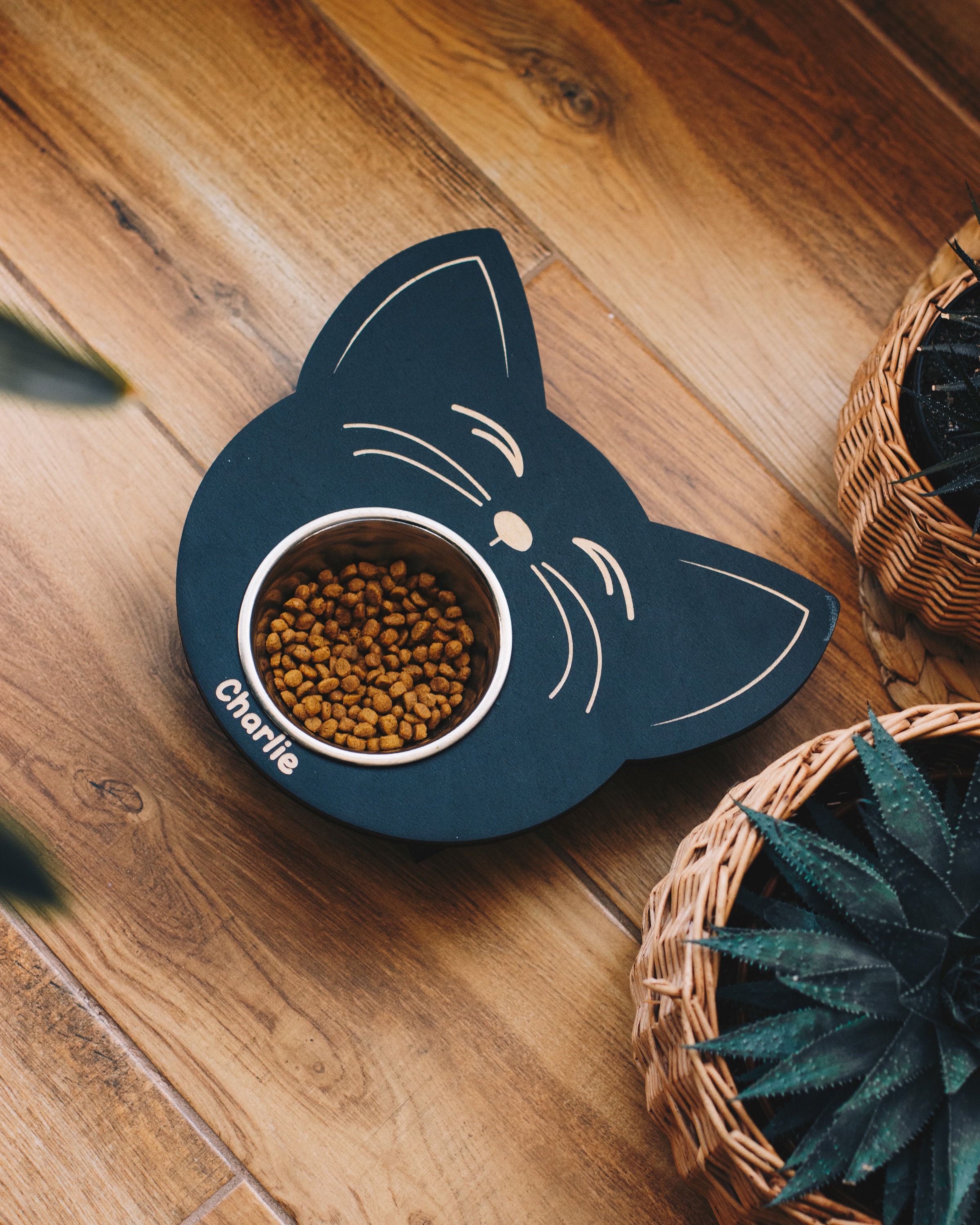 Personalized Cat Gift Cat Food Bowl Custom Cat Bowls Wooden Etsy