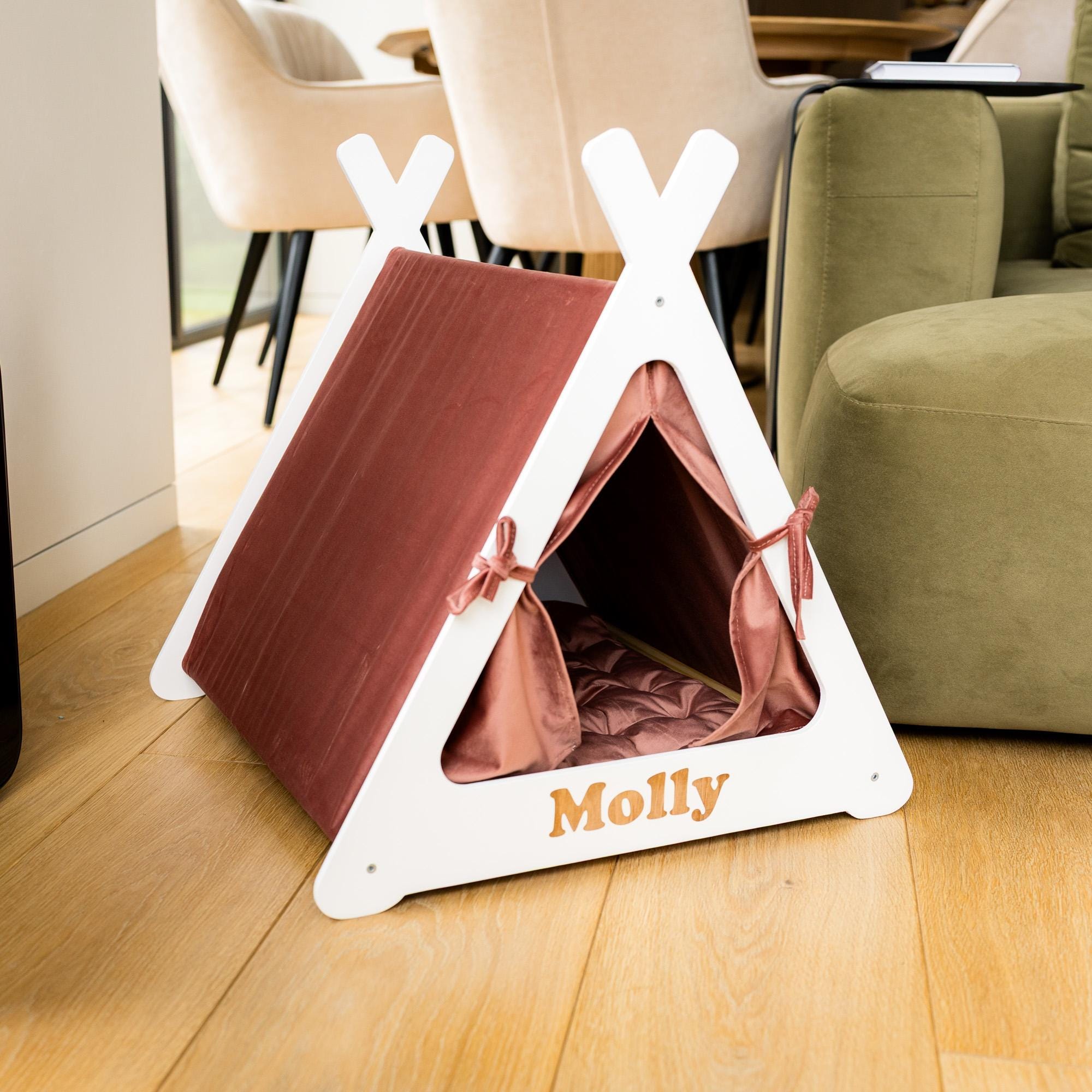 Indoor Dog Teepee Tent, Dog Cave Bed, Custom Fabric Cat House, Pet Furniture, Gift for Dog Mom & Dad