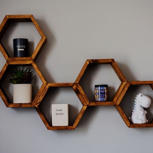 Hexagon Shelves, Honeycomb Modular Shelving Unit, Wood Floating Shelves, Rustic Plant Shelves, Display Shelving for Walls