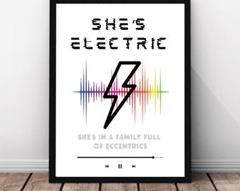 Oasis "She's Electric" Inspired Music Art Print (Instant Download)
