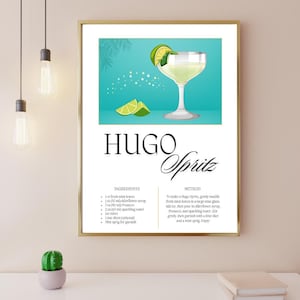 Insegna da bar Hugo Spritz, arredamento da cucina, carrello da bar, addio al nubilato, cartello da cocktail Hugo Spritz, download digitale stampabile, ricetta