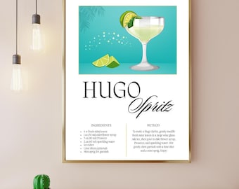 Hugo Spritz Cocktail Recipe Print: Kitchen Bar Cart Decor (Digital Download)