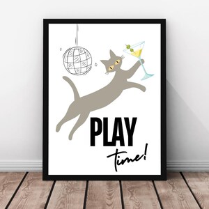 Play Time Cat Poster, Cat Printable, Funny Cat Digital Wall Art Print, Funny Cat Poster, Cat Lovers Gift, Cat Wall Decor, Cat Print