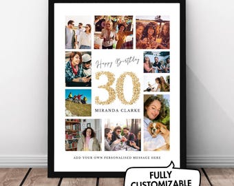 Custom 30th Birthday Photo Collage, 30th Birthday Gift, Birthday Collage, 30th Birthday Print, Personalised Photo Montage, Digital Download