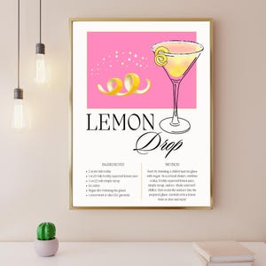 Ricetta Lemon Drop Martini Cartello da bar, Decorazione da cucina, Carrello da bar, Addio al nubilato, Cocktail Lemon Drop Firma digitale da scaricare Stampabile