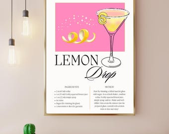 Lemon Drop Martini Recipe Print: Stylish Bar Cart Decor (Digital Download)