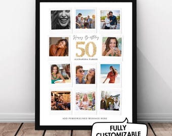 Custom 50th Birthday Photo Collage, 50th Birthday Gift, Birthday Collage, 50th Birthday Print, Personalised Photo Montage, Digital Download