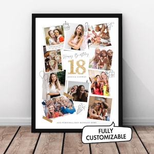 Collage de fotos personalizado para el 18.° cumpleaños, regalo para el 18.° cumpleaños, collage de cumpleaños, impresión para el 18.° cumpleaños, montaje fotográfico personalizado, descarga digital