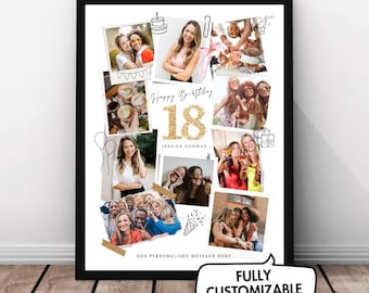 Custom 18th Birthday Photo Collage, 18th Birthday Gift, Birthday Collage, 18th Birthday Print, Personalised Photo Montage, Digital Download