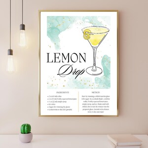 Lemon Drop Cocktail Recipe Print: Kitchen Bar Cart Decor (Digital Download)
