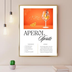 Aperol Spritz Bar Sign, Kitchen Decor, Bar Cart, Bridal Shower,  Aperol Spritz Cocktail Card Cocktail Sign  Digital Download Printable