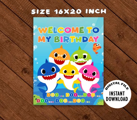 Baby Shark Welcome Sign Board First Birthday Baby Shark Etsy