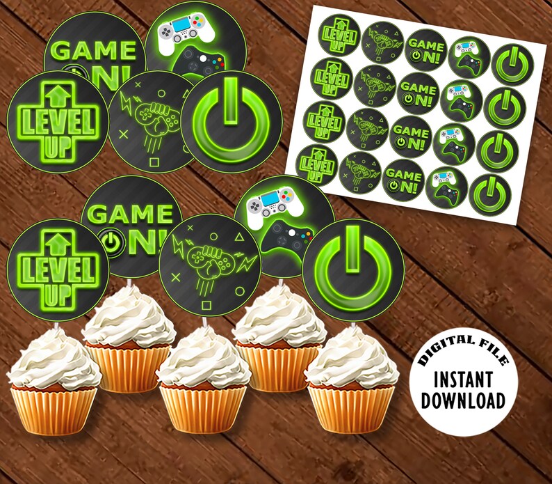 Gamer Party Cupcake Toppers Video Game Party Gaming Treat