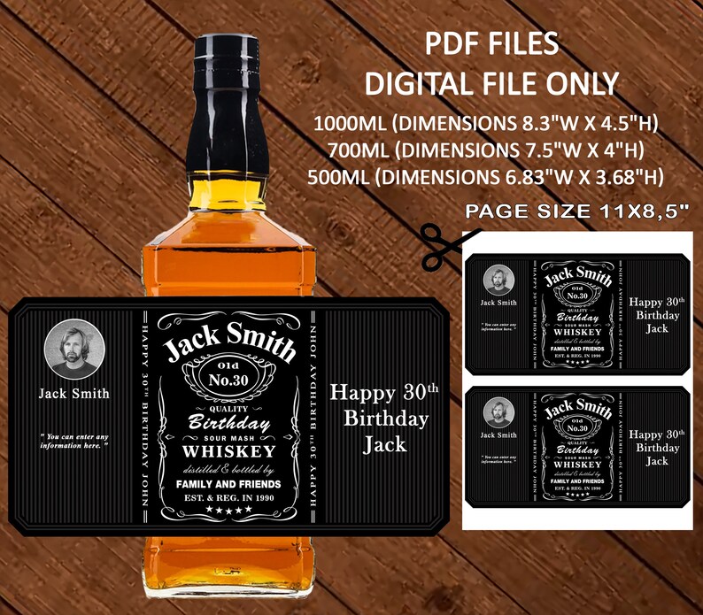 Personalized Whiskey Label with photo Whiskey Labels Jack | Etsy