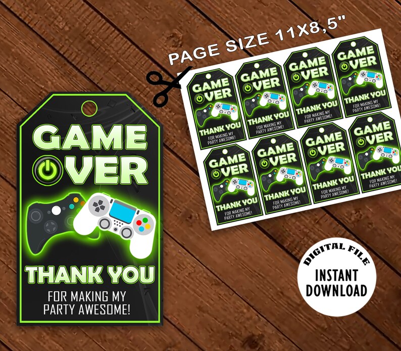 Gamer Party Favor Gift Tags Video Game Party Gaming Birthday Etsy
