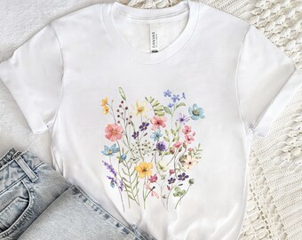 Wildflower Tshirt Floral T-shirt Flower Shirt Gift for Women Ladies Shirts Friend Gift Grow Positive Thoughts Wild Flowers Shirt Mom Gift