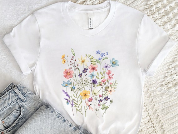 Wildflower Tshirt Floral T-shirt Flower Shirt Gift for Women Ladies Shirts Friend Gift Grow Positive Thoughts Wild Flowers Shirt Mom Gift