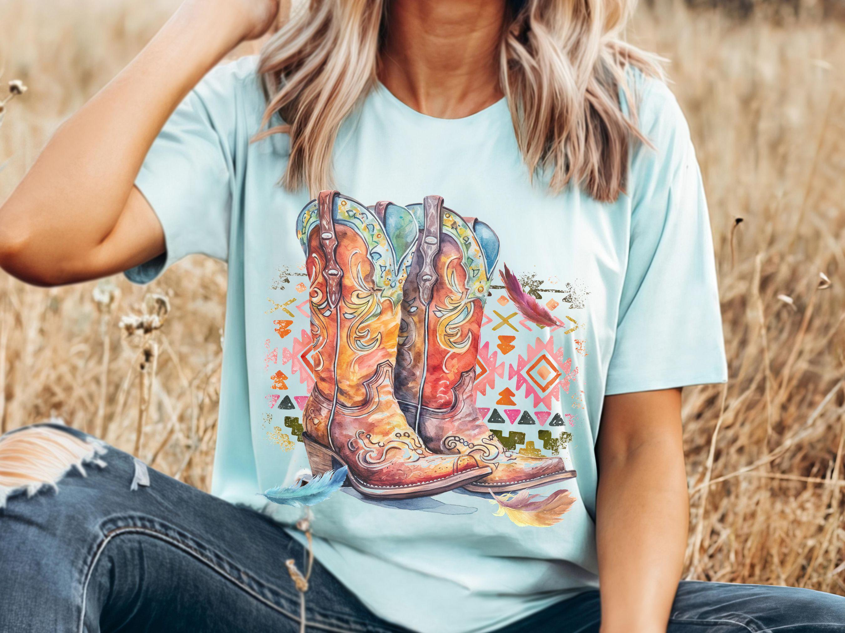 Retro Cowboy Boot Boho Comfort Colors Country Concert Tee, Western…