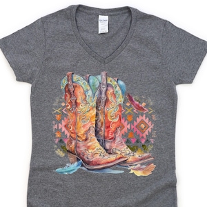 Boho Retro Cowboy Boot Tribal T Shirt For Cowgirl Gift For Friend Vintage Western Tee Bohemian Country Vibe Feather Wild West Rodeo TShirt