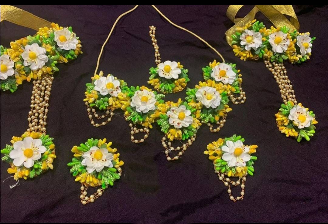 Yellow Flower Jewellery Set for Haldi 