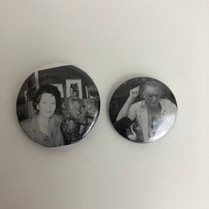 Charles Bukowski Pinback Button Pin Lot 2, Linda King Bukowski Bust and Bukowski Barbet Schroeder Interview, 1” and 1.25”